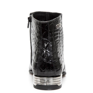 New Rock Men's Shoes Black Nile Crocodile Print / Calf-Skin Leather Ankle Boots M-2260-C43 (NR1311)-AmbrogioShoes