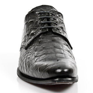 New Rock Men's Shoes Black Nile Crocodile Print / Calf-Skin Leather Oxfords M-2243-C100 (NR1297)-AmbrogioShoes