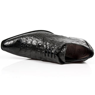 New Rock Men's Shoes Black Nile Crocodile Print / Calf-Skin Leather Oxfords M-2243-C100 (NR1297)-AmbrogioShoes