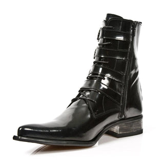 New Rock Men's Shoes Black Patent Leather Boots M-2359-C1 (NR1206)-AmbrogioShoes