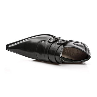 New Rock Men's Shoes Black Plain Calf-Skin Leather Double Monk-Straps Loafers M-2295-C1 (NR1223)-AmbrogioShoes