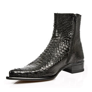 New Rock Men's Shoes Black Python Print / Calf-Skin Leather Ankle Boots M-NW121-C1 (NR1202)-AmbrogioShoes
