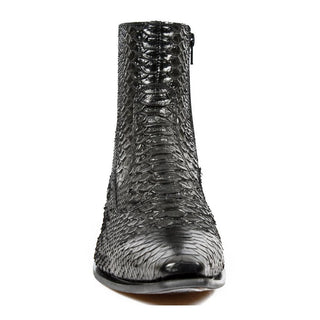 New Rock Men's Shoes Black Python Print / Calf-Skin Leather Ankle Boots M-NW121-C3 (NR1201)-AmbrogioShoes