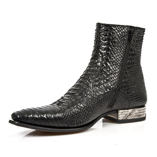 New Rock Men's Shoes Black Python Print / Calf-Skin Leather Ankle Boots M-NW121-C3 (NR1201)-AmbrogioShoes