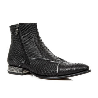 New Rock Men's Shoes Black Python Print / Calf-Skin Leather Ankle Boots M-NW140-C1 (NR1269)-AmbrogioShoes
