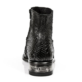 New Rock Men's Shoes Black Python Print / Calf-Skin Leather Boots M-2609-C1 (NR1200)-AmbrogioShoes