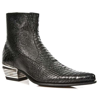 New Rock Men's Shoes Black Python Print / Calf-Skin Leather Boots M-NW131-C2 (NR1243)-AmbrogioShoes