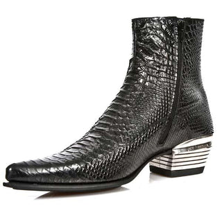 New Rock Men's Shoes Black Python Print / Calf-Skin Leather Boots M-NW131-C2 (NR1243)-AmbrogioShoes