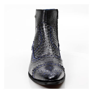 New Rock Men's Shoes Black Python Print / Calf-Skin Leather Boots M-NW133-C3 (NR1257)-AmbrogioShoes