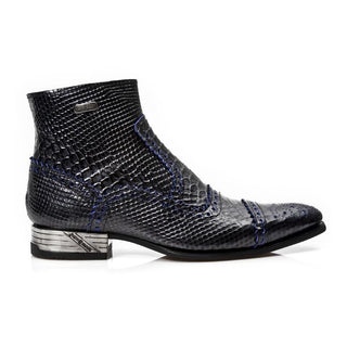 New Rock Men's Shoes Black Python Print / Calf-Skin Leather Boots M-NW133-C3 (NR1257)-AmbrogioShoes