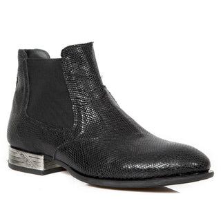 New Rock Men's Shoes Black Python Print / Calf-Skin Leather Chelsea Boots M-VIP96003-C3 (NR1314)-AmbrogioShoes