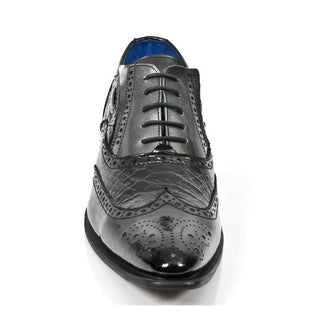 New Rock Men's Shoes Black Python Print / Calf-Skin Leather Classic Oxfords M-NW136-C2 (NR1261)-AmbrogioShoes