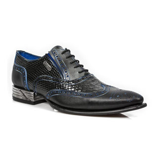 New Rock Men's Shoes Black Python Print / Calf-Skin Leather Classic Oxfords M-NW136-C5 (NR1262)-AmbrogioShoes
