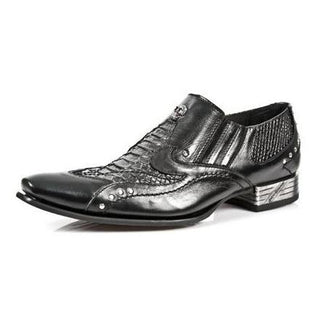 New Rock Men's Shoes Black Python Print / Calf-Skin Leather Loafers M-NW118-C10 (NR1218)-AmbrogioShoes