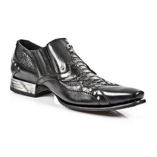 New Rock Men's Shoes Black Python Print / Calf-Skin Leather Loafers M-NW118-C10 (NR1218)-AmbrogioShoes