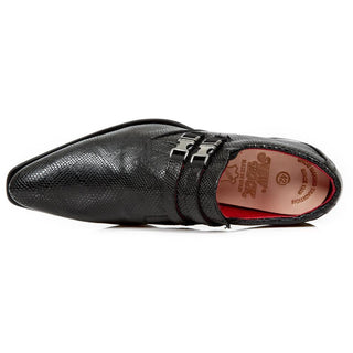 New Rock Men's Shoes Black Python Print / Calf-Skin Leather Monk-Straps Loafers M-2288-C2 (NR1289)-AmbrogioShoes