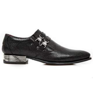 New Rock Men's Shoes Black Python Print / Calf-Skin Leather Monk-Straps Loafers M-2288-C2 (NR1289)-AmbrogioShoes