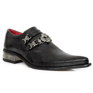 New Rock Men's Shoes Black Python Print / Calf-Skin Leather Monk-Straps Loafers M-2290-C7(NR1310)-AmbrogioShoes