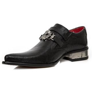 New Rock Men's Shoes Black Python Print / Calf-Skin Leather Monk-Straps Loafers M-2290-C7(NR1310)-AmbrogioShoes
