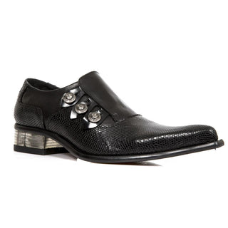 New Rock Men's Shoes Black Python Print / Calf-Skin Leather Monk-Straps Loafers M-NW152-C2 (NR1286)-AmbrogioShoes