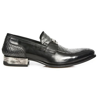 New Rock Men's Shoes Black Python Print / Calf-Skin Leather Penny Loafers M-NW125-C2 (NR1239)-AmbrogioShoes