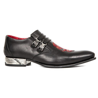 New Rock Men's Shoes Black & Red Calf-Skin Leather Monk-Straps Loafers M-NW155-C1 (NR1298)-AmbrogioShoes