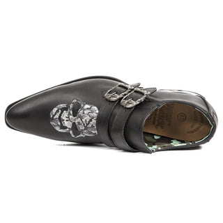 New Rock Men's Shoes Black & Silver Calf-Skin Leather Monk-Straps Loafers M-NW156-C1 (NR1299)-AmbrogioShoes
