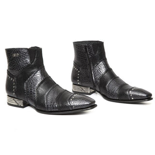 New Rock Men's Shoes Black & Silver Multi-Material Ankle Boots M-NW122-C7 (NR1307)-AmbrogioShoes
