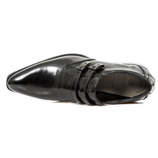 New Rock Men's Shoes Black Smooth Calf-Skin Leather Monk-Straps Loafers M-2246-SW9 (NR1293)-AmbrogioShoes