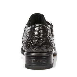 New Rock Men's Shoes Black Python Print Leather Loafers M.2246-S21 (NR1106)-AmbrogioShoes