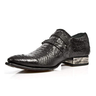 New Rock Men's Shoes Black Python Print Leather Loafers M.2246-S31 (NR1107)-AmbrogioShoes