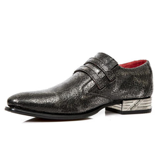 New Rock Men's Shoes Black Texture Calf-Skin Leather Monk-Straps Loafers M-2288-C4 (NR1294)-AmbrogioShoes
