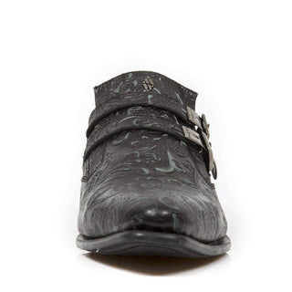 New Rock Men's Shoes Black Vintage Flower Leather Monkstraps Loafers M.2246-S48 (NR1113)-AmbrogioShoes