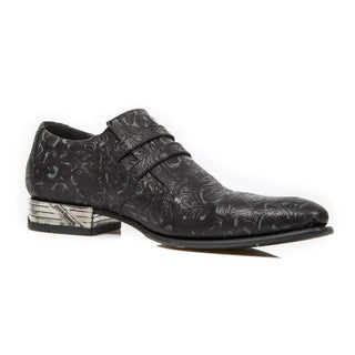 New Rock Men's Shoes Black Vintage Flower Leather Monkstraps Loafers M.2246-S48 (NR1113)-AmbrogioShoes