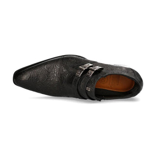 New Rock Men's Shoes Black Vintage Flower Print / Calf-Skin Leather Monkstraps Loafers M-2246-C107 (NR1213)-AmbrogioShoes