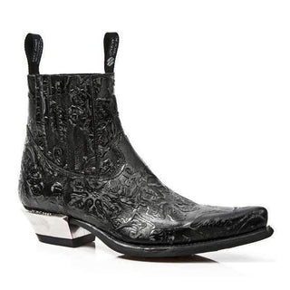 New Rock Men's Shoes Black Vintage Flower Print Western Boots M-7953-S21 (NR1137)-AmbrogioShoes