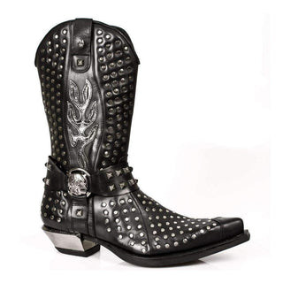 New Rock Men's Shoes Black Western Style Calf-Skin Leather Boots M-7928-S1 (NR1130)-AmbrogioShoes