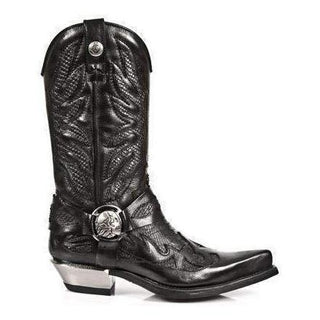 New Rock Men's Shoes Black Western Style Python Print Leather Boots M.7991-S2 (NR1132)-AmbrogioShoes
