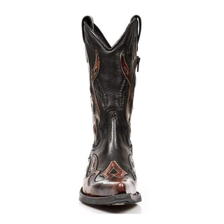 New Rock Men's Shoes Black and Brown Inferno Western Style Leather Boots M-7921-S2 (NR1128)-AmbrogioShoes