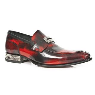 New Rock Men's Shoes Black and Red Calf-Skin Leather Penny Loafers M-NW125-C1 (NR1238)-AmbrogioShoes
