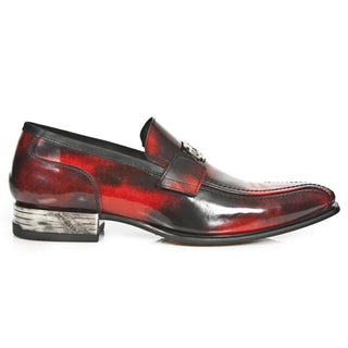 New Rock Men's Shoes Black and Red Calf-Skin Leather Penny Loafers M-NW125-C1 (NR1238)-AmbrogioShoes