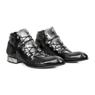 New Rock Men's Shoes Black and Silver Calf-Skin Leather Ankle Boots M-DIAMOND005-C6 (NR1212)-AmbrogioShoes