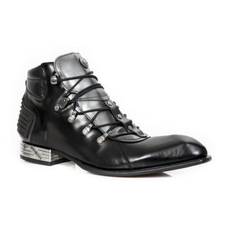 New Rock Men's Shoes Black and Silver Calf-Skin Leather Ankle Boots M-DIAMOND005-C6 (NR1212)-AmbrogioShoes