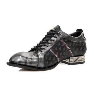 New Rock Men's Shoes Black and Silver Dragon Skin Print / Calf-Skin Leather Oxfords M-DIAMOND001-C1 (NR1221)-AmbrogioShoes
