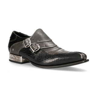 New Rock Men's Shoes Black and Silver Exotic-Skin Print / Calf-Skin Leather M-2244-C6 (NR1224)-AmbrogioShoes