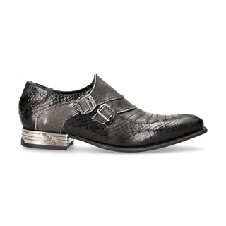 New Rock Men's Shoes Black and Silver Exotic-Skin Print / Calf-Skin Leather M-2244-C6 (NR1224)-AmbrogioShoes