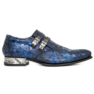New Rock Men's Shoes Blue Calf-Skin Leather Monk-Straps Loafers M-NW157-C1 (NR1300)-AmbrogioShoes