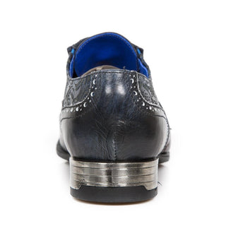New Rock Men's Shoes Blue Vintage Flower Print / Calf-Skin Leather Oxfords M-VIP96006-C9 (NR1210)-AmbrogioShoes