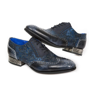 New Rock Men's Shoes Blue Vintage Flower Print / Calf-Skin Leather Oxfords M-VIP96006-C9 (NR1210)-AmbrogioShoes
