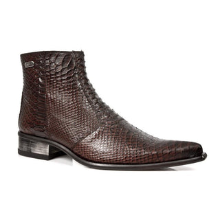 New Rock Men's Shoes Brown Python Print / Calf-Skin Leather Ankle Boots M-2260-C70 (NR1272)-AmbrogioShoes